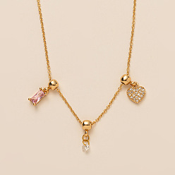 Золотой Прямоугольное сердце из латуни с прозрачным и розовым кубическим цирконием, подвески для женщин, золотые, 17.72 дюйм (45 см)