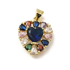 Синий Покрытие стойки латунь с подвесками из фианита, долговечный, без свинца и без кадмия, сердце прелести, синие, 20x17x5.5 мм, отверстие : 4x3.5 мм