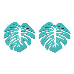 Dark Turquoise Spray Painted Iron Pendants, Tropical Leaf, Dark Turquoise, 46x44x4.5mm, Hole: 1.6mm