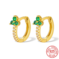 Зеленый лайм Серьги-кольца из настоящего серебра 18k с золотым покрытием 925 из стерлингового серебра с микропаве циркония, клевер, зеленый лайм, 12x10x1 мм