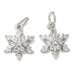Платина Латунные подвески с микропаве из кубического циркония с подвесным кольцом, снежинка, платина, 15x11.5x4 мм