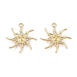 Настоящее золото 18K 304 подвески из нержавеющей стали, очарование солнца, за половину пробурено бисера, ионное покрытие (ip), реальный 18 k позолоченный, пригодный для стразов 3.5 мм, 25x23x2 мм, отверстие : 1.6~1.8 мм