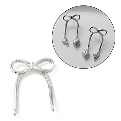 Платина Латунные серьги, с петлей, бантом, платина, 29.5x23 мм, отверстие : 1.6 мм, штифты : 0.8 мм
