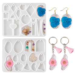 Белый 2шт 2 стильные подвески геометрической/неправильной формы, силиконовые формы, формы для литья смолы, для уф-смолы, изготовление ювелирных изделий из эпоксидной смолы, белые, 130x100x7.5 мм, отверстие : 2.5 мм, внутренний диаметр: 10~49x10~28 мм, 1 шт / стиль