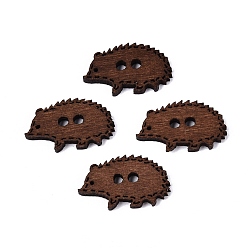 Brun Saddle 2 Boutons en bois en forme de hérisson avec trou, teint, selle marron, 15x24x2.5mm, Trou: 2.5mm