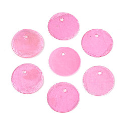 Ярко-Розовый Шармы-диски из натуральной ракушки капиз, окрашенные распылением, ярко-розовый, 15x0.5~1 мм, отверстие : 1.2~1.5 мм