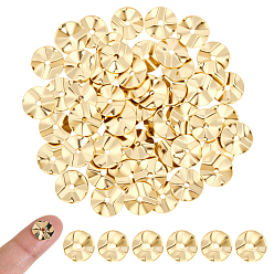 Настоящее золото 24K 60 шт. Латунные распорные втулки, волнистых плоские круглые, без кадмия и без свинца, реальный 24 k позолоченный, 10x2 мм, отверстие : 1.2 мм