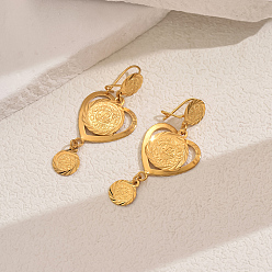 Сердце Винтажные геометрические серьги-кольца с кисточками из латуни в форме монеты, золотые, сердце, 52 мм