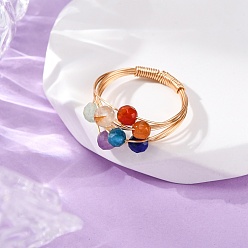 Разноцветный Драгоценные камни, с медной проволокой, цитрином, аметистом, сердоликом, агатом, апатитом, зеленым авантюрином и лазуритом, золотые, красочный, 11 мм, внутренний диаметр: 18 мм