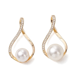 Настоящее золото 18K 2 кулоны из латуни с прозрачным кубическим цирконием, слезинки, с оболочкой жемчуг, реальный 18 k позолоченный, 27.5~29x15~16x9~11 мм, отверстие : 5.5x3.5 мм