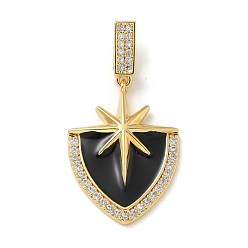 Звезда Латунь микропаве прозрачный кубический цирконий европейские подвески с подвесками, подвески с большими отверстиями из черной эмали, реальный 14 k позолоченный, звезда, 27x19.5x3.5 мм, отверстие : 8x3.5 мм