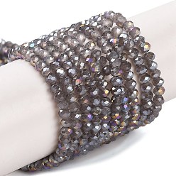 Серый Запекание гальванических нитей стеклянных бусин, AB цвет, граненые, рондель, серые, 3x2 мм, отверстие : 0.7 мм, около 135~140 шт / нитка, 32~34 см