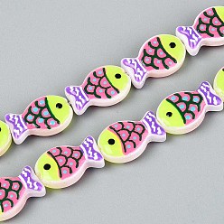 Ярко-Розовый Окрашенные и нагретые стеклянные эмалевые бусины, рыба, ярко-розовый, 20x13x5.5~6 мм, отверстие : 1 мм