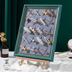 Средний Синий Шифер Настольная деревянная рамка для демонстрации заколок для волос, настенный органайзер для заколок для волос, покрытый бархатом, прямоугольные, средний грифельно-синий, 40x30 см