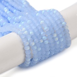 Светло-Голубой Стеклянные бусины, имитация нефрита , с половинным покрытием ab цвета, граненые, матовые, рондель, Небесно-голубой, 2.9~3.3x2 мм, отверстие : 0.7 мм, около 135~140 шт / нитка, 32~34 см