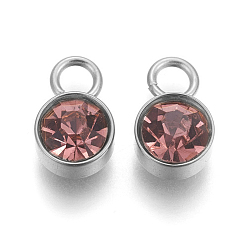 Свет Аметист Стеклянные украшения из горного хрусталя, очарование камня, с цветным тоном нержавеющей стали 201 фурнитура из нержавеющей стали, плоско-круглые, светлый аметист, 10x6x5 мм, отверстие : 2 мм