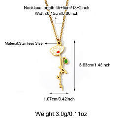 Floral Blanca Collares con colgante de flor de agosto de acero inoxidable esmaltado para mujer, dorado, blanco floral, 17.72 pulgada (45 cm), colgante: 36.3x10.7 mm