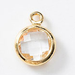 Прозрачный Подвески из латуни и стекла с камнями рождения, плоско-круглые, граненые, прозрачные, 9 мм, отверстие : 9.2x6.8x3 мм