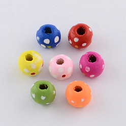 Mixed Color Dyed Natural Wood Beads, Macrame Beads Large Hole, Round, Mixed Color, 10x9mm, Hole: 4mm, about 1562pcs/500g
