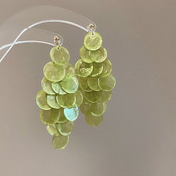 Желто-Зеленый Серьги с болтами, плоско-круглые, с булавками стерлингового серебра, желто-зеленый, 86x40 мм