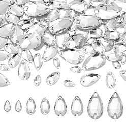 Teardrop 120шт 5 стили пришить стразы, стекло горный хрусталь, аксессуары для одежды, граненые, 2 звенья с отверстиями, плоская спинка с покрытием, слеза, 12~28x7~16.5x4~6 мм, отверстие : 1~1.2 мм