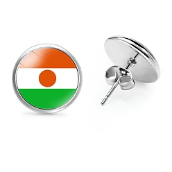 Разноцветный Плоские круглые стеклянные серьги-гвоздики на тему национального флага, серьги из платинового сплава, красочный, 12 мм