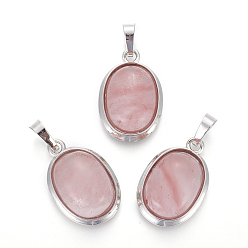 Вишневый Кварц Вишневое из кварцевого стекла подвески, с латунной фурнитурой , овальные, платина, 25~26x17~17.5x8~9 мм, отверстие : 8x5 мм