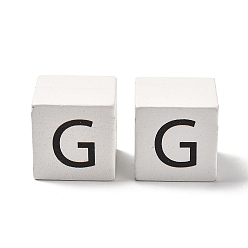 Letter G Древесина европейского бисера, бусины с большим отверстием, куб с письмом, Буква G, 30.5x30.5x29.5~30.5 мм, отверстие : 5 мм