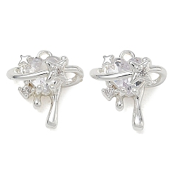 Silver Brass Micro Pave Clear Cubic Zirconia Charms, Heart Charms, Silver, 11x10x6mm, Hole: 1mm