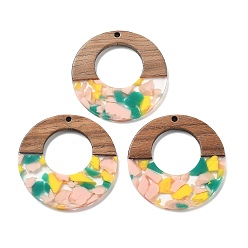 (52) Непрозрачная лаванда Подвески из смолы и ореха, плоско-круглые, разноцветные, 38x3 мм, отверстие : 2 мм