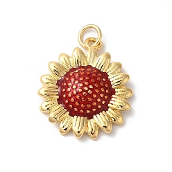 (123L) Белый крем непрозрачный блеск Подвески из латуни с эмалью в стойку, с целью перехода в кольце, долговечный, без кадмия и без свинца, цветочный шарм, реальный 18 k позолоченный, огнеупорный кирпич, 21x18x4 мм, отверстие : 3 мм