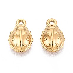 Настоящее золото 18K 304 подвески из нержавеющей стали, жук, ионное покрытие (ip), реальный 18 k позолоченный, 16x10x3.5 мм, отверстие : 1.5 мм