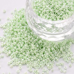 Pale Green Glass Cylinder Beads, Seed Beads, Opaque Colours Luster, Round Hole, Pale Green, 1.5~2x1~2mm, Hole: 0.8mm, about 8000pcs/bag, about 1pound/bag