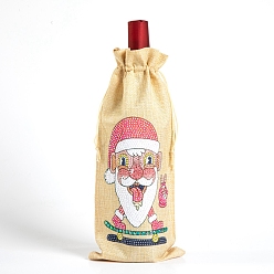 Santa Claus Christmas Theme DIY 5D Diamond Painting Gift Bag Kits, including Linen Bag, Resin Rhinestones, Diamond Sticky Pen, Tray Plate and Glue Clay, Santa Claus Pattern, 345x145mm
