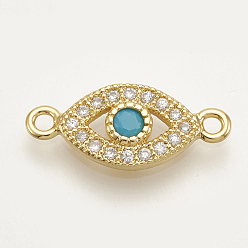 Золотой Латунные микро проложить кубических ссылки циркония, глаз, ясный и глубокий голубой, золотые, 7x16x2 мм, отверстие : 1 мм