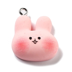 Кролик Непрозрачные подвески смолы, Подвески в виде животных с железными петлями с платиновым покрытием, кролик, 24x19.5x8 мм, отверстие : 2 мм