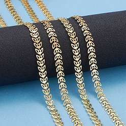 Real 18K Gold Plated Brass Handmade Cobs Chains, Link Chains, with Spool, Long-Lasting Plated, Soldered, Leaf, Real 18K Gold Plated, 7x6.5x0.5mm, about 32.8 Feet(10m)/roll