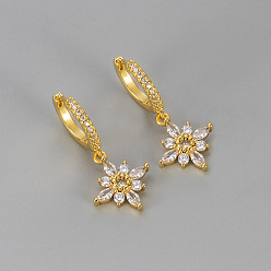 Золотой Серьги-кольца из латуни с прозрачными кубическими циркониями ко Дню святого Валентина, цветок, золотые, 26x12.26 мм