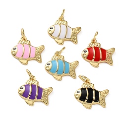 Fish Морские латунные подвески, реальный 18 k позолоченный, с эмалью, с целью перехода в кольце, рыба, 13.5x14x2.5 мм, отверстие : 3 мм