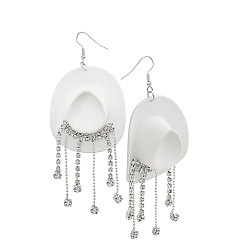 Белый Пластиковые серьги-подвески со стразами, платина, белые, 110x51 мм