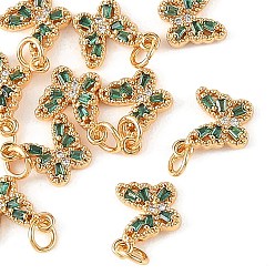 Green SHEGRACE Brass Micro Pave Cubic Zirconia Charms, Butterfly Charms, Cadmium Free & Lead Free & Nickel Free, Long-Lasting Plated, Real 18K Gold Plated, Green, 11x12x3mm, Hole: 3mm