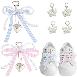 (52) Непрозрачная лаванда 2 шт. 2 цветной полиэстер с цинковым сплавом брелок, с пластиковой имитационной жемчужиной, бант-сердце, с 4шт 2 стилями АБС-пластика, имитация жемчуга, подвесные украшения, разноцветные, 152 мм