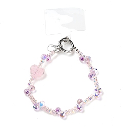 Розовый Ремешки для мобильных устройств из стеклянных и железных бусин, с нашивкой для шнурка для мобильного телефона, сердце, туманная роза, 20 см