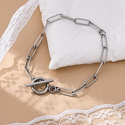 Нержавеющая Сталь Цвет Устойчивые к потускнению 304 браслеты из нержавеющей стали со скрепками, с Переключить застежками, цвет нержавеющей стали, 7-1/4 дюйм (18.5 см)