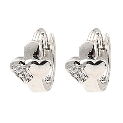 Platinum Brass Micro Pave Cubic Zirconia Hoop Earrings, Heart, Platinum, 10x6.5x11.5mm