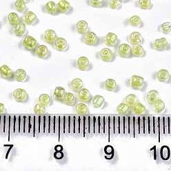 Green Yellow 6/0 Glass Seed Beads, Inside Colours, Round Hole, Round, Transparent Colours Rainbow, Green Yellow, 6/0, 4~5x2.5~4.5mm, Hole: 1.2mm, about 4500pcs/bag