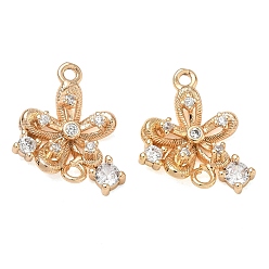 Real 18K Gold Plated Brass Pave Clear Cubic Zirconia Connector Charms, Flower Links, Real 18K Gold Plated, 17x14x4mm, Hole: 1.2mm