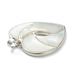 White Shell Natural White Shell Pendants, with Platinum Plated Brass Findings, Heart, 34.5x35x2.5~3mm, Hole: 8x5mm