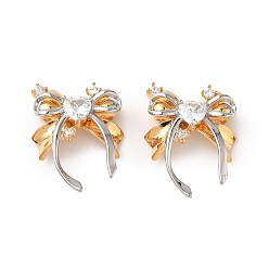 Real Gold Plated & Real Platinum Plated Латунные микро проложить кубического циркония подвески, бантом прелести, настоящее золото и платина, 22x17x5 мм, отверстие : 1.4 мм