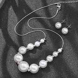 Нержавеющая Сталь Цвет Круглые пластиковые серьги-гвоздики и ожерелья с имитацией жемчуга, 304 комплекты украшений из нержавеющей стали для женщин, цвет нержавеющей стали, 17.91 дюйм (455 мм)